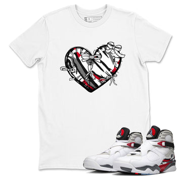Sneaker match tees – Sneaker Tees To Match Air Jordan 8 Bunny Shoes Air Jordan 8 Bunny White and True Red – Heart With Ribbons Tee White 1