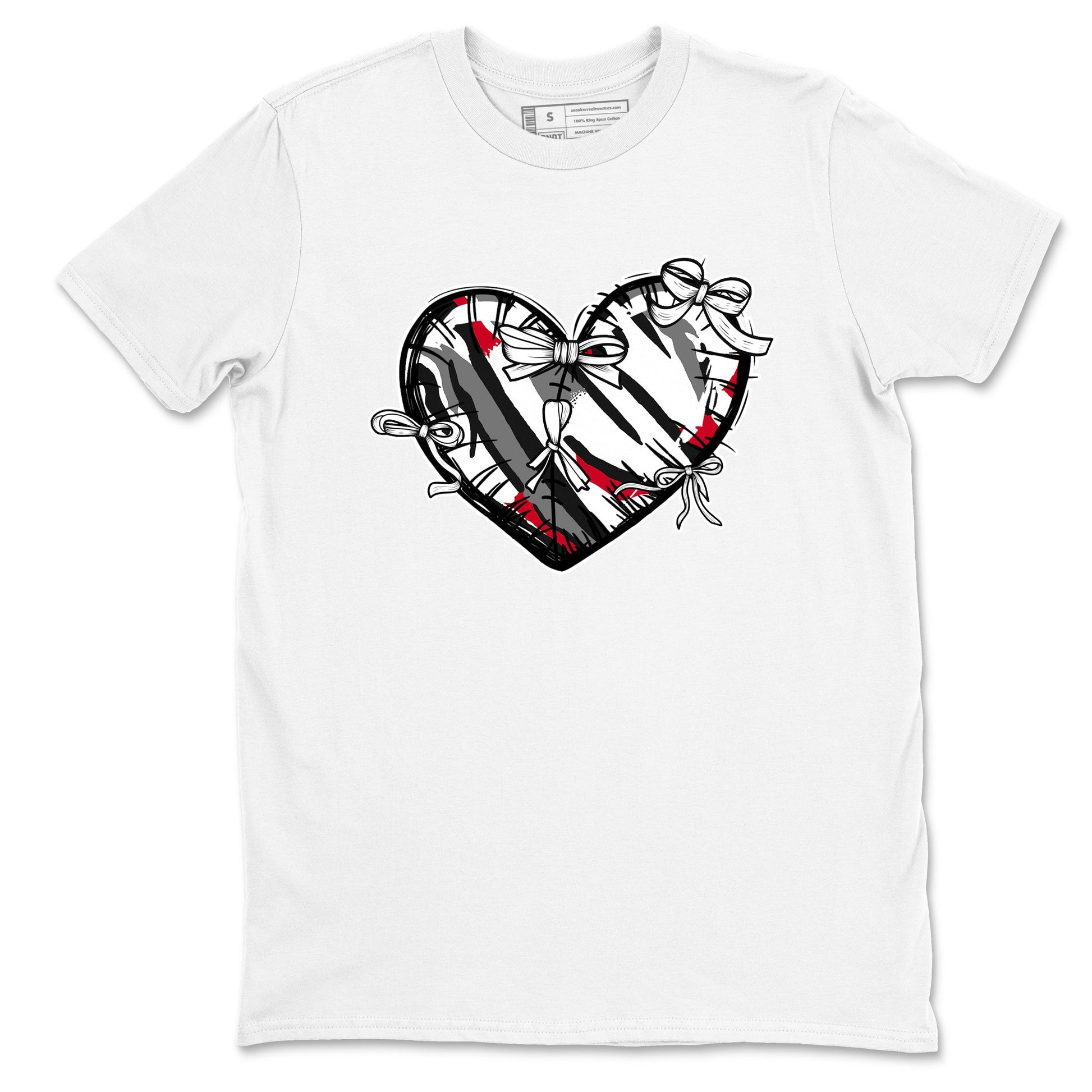 Sneaker match tees – Sneaker Tees To Match Air Jordan 8 Bunny Shoes Air Jordan 8 Bunny White and True Red – Heart With Ribbons Tee White 2