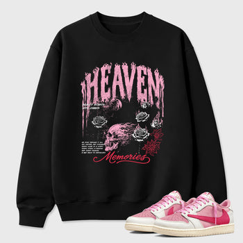 Heaven Memories Graphic T-Shirt sneaker match tee designed for the Air Jordan 1 Travis Scott Tropical Pink, featuring coordinated color options for a perfect streetwear match. Black 1 shirt.