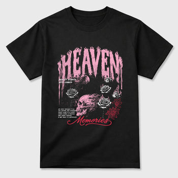 Heaven Memories Graphic T-Shirt sneaker match tee designed for the Air Jordan 1 Travis Scott Tropical Pink, featuring coordinated color options for a perfect streetwear match. Black 2 shirt.