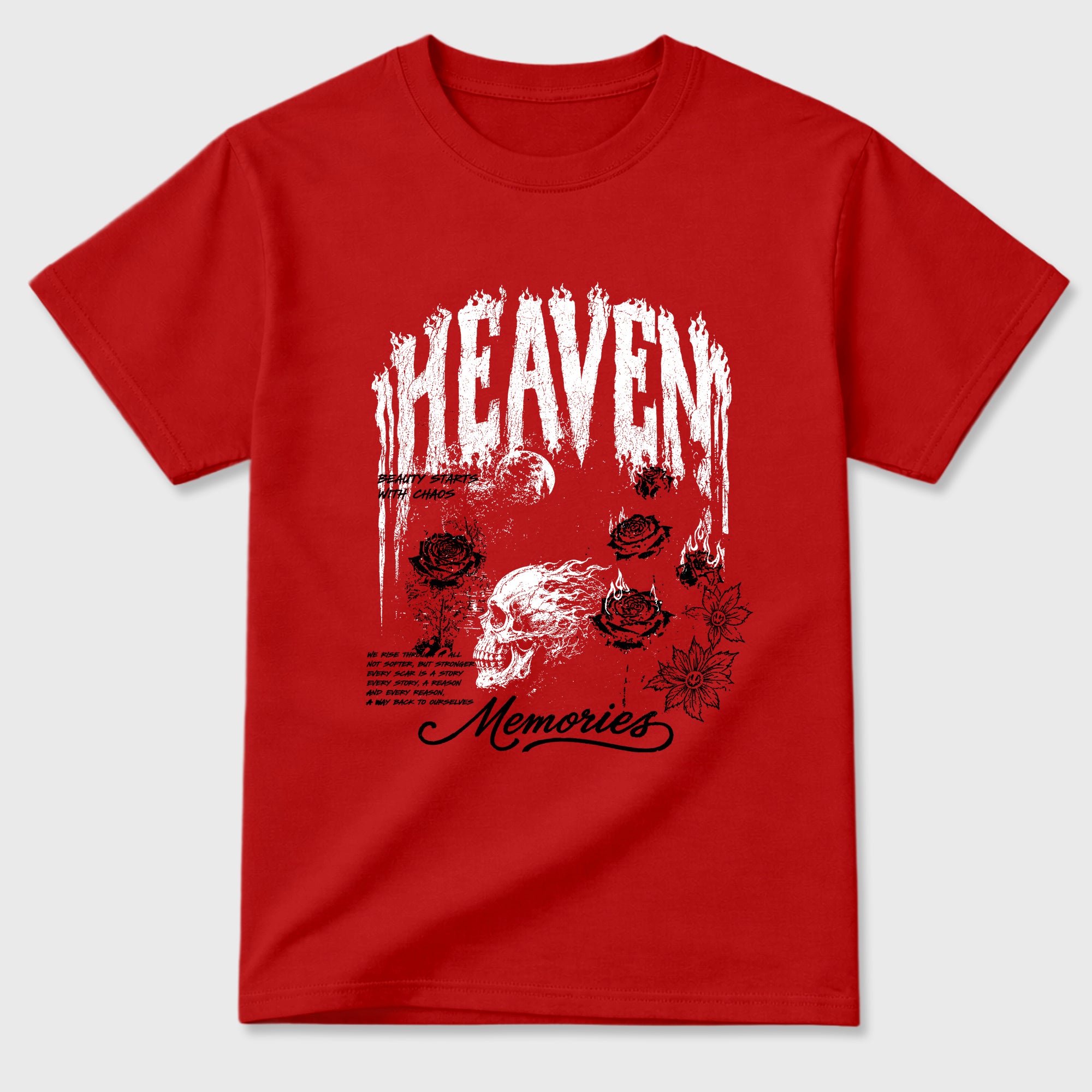 Heaven Memories Graphic T-Shirt sneaker match tee designed for the Air Jordan 12 Retro Bloodline, featuring coordinated color options for a perfect streetwear match. Red 2 shirt.