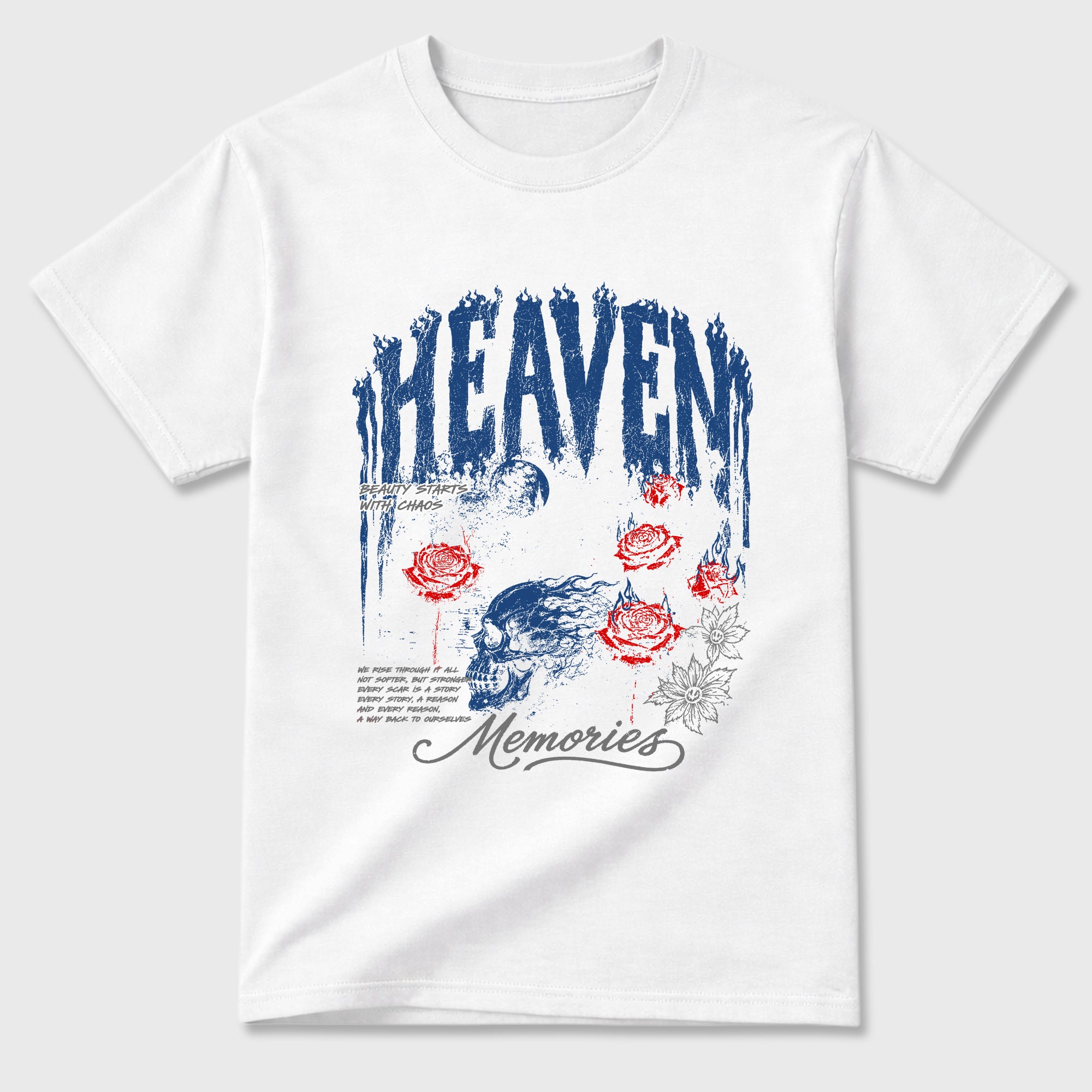 Heaven Memories Graphic T-Shirt featuring original streetwear artwork designed to match the Air Jordan 3 True Blue. White 2 Graphic T-Shirt.