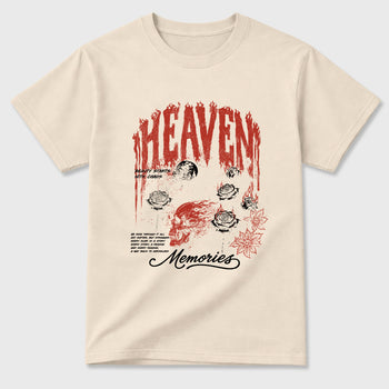 Heaven Memories Graphic T-Shirt sneaker match tee designed for the Air Jordan 4 Brick After Brick, featuring coordinated color options for a perfect streetwear match. Natural 2 shirt.