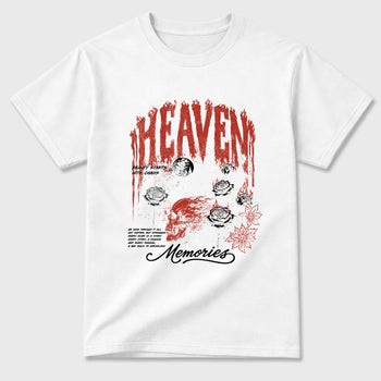 Heaven Memories Graphic T-Shirt sneaker match tee designed for the Air Jordan 4 Brick After Brick, featuring coordinated color options for a perfect streetwear match. White 2 shirt.