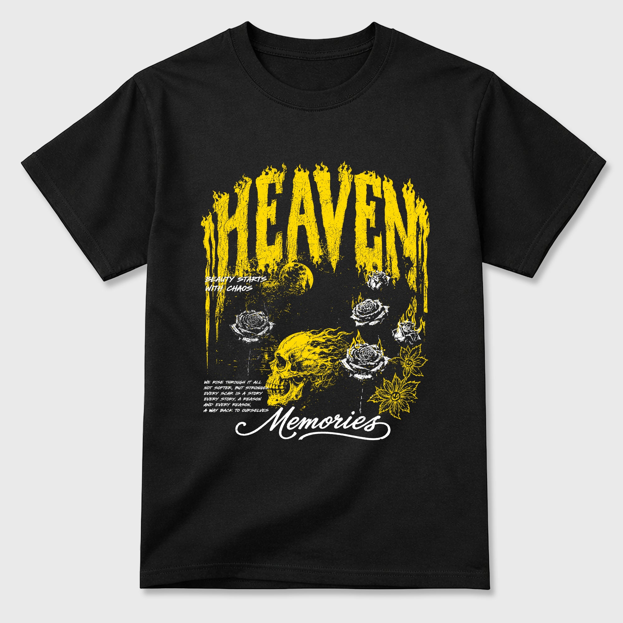 Heaven Memories Graphic T-Shirt featuring original streetwear artwork designed to match the Air Jordan 4 Tour Yellow. Black 2 Graphic T-Shirt.