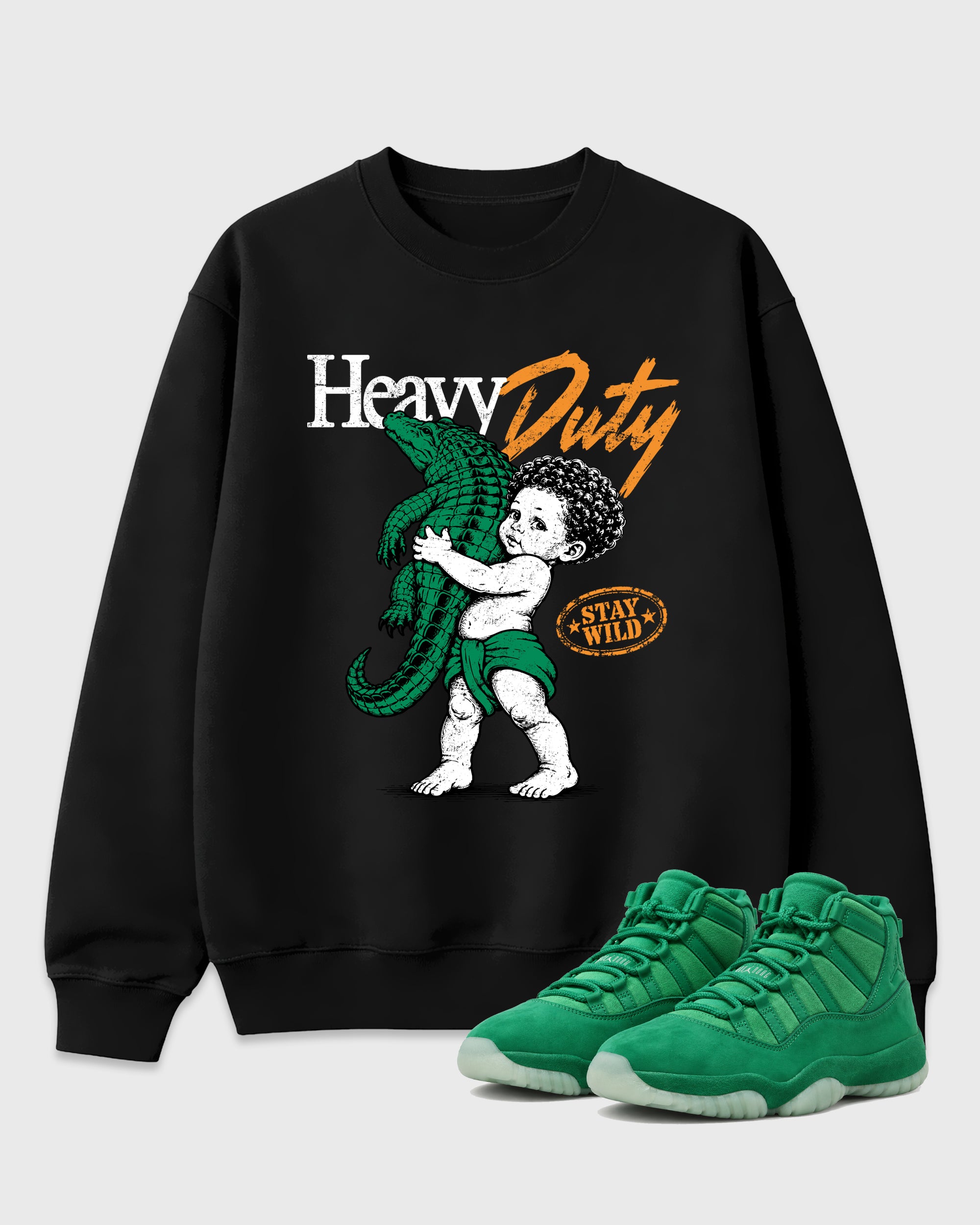 Heavy Duty Graphic T-Shirt featuring original streetwear artwork designed to match the Air Jordan 11 Green Screen. Black 1 Graphic Tee.