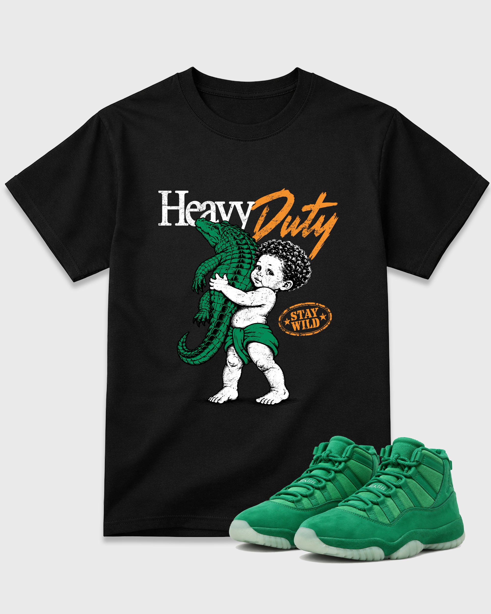 Heavy Duty Graphic T-Shirt featuring original streetwear artwork designed to match the Air Jordan 11 Green Screen. Black 1 Graphic T-Shirt.