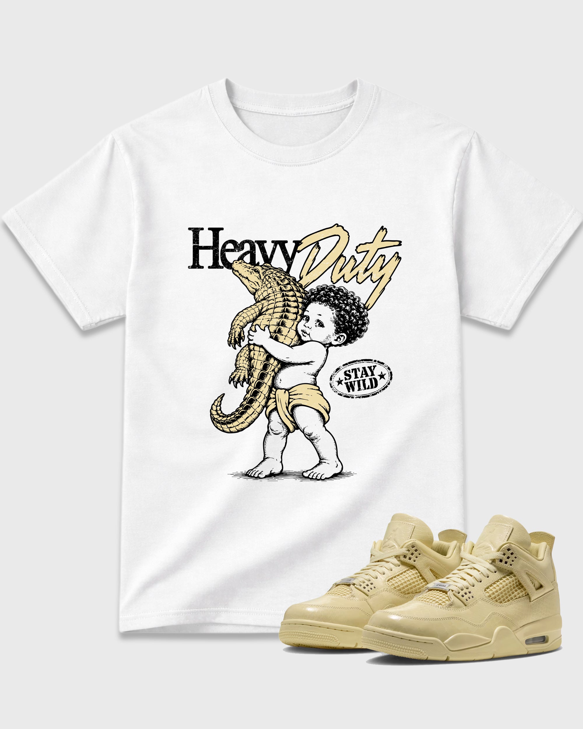 Heavy Duty Graphic T-Shirt featuring original streetwear artwork designed to match the Air Jordan 4 X J Balvin Amazonas. White 1 Graphic T-Shirt.