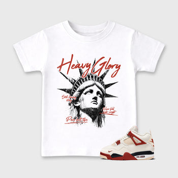 Heavy Glory affordable baby and kids t-shirt designed to match the Air Jordan 4 Brick After Brick, featuring coordinated White 1 options for the perfect little sneakerhead streetwear look.