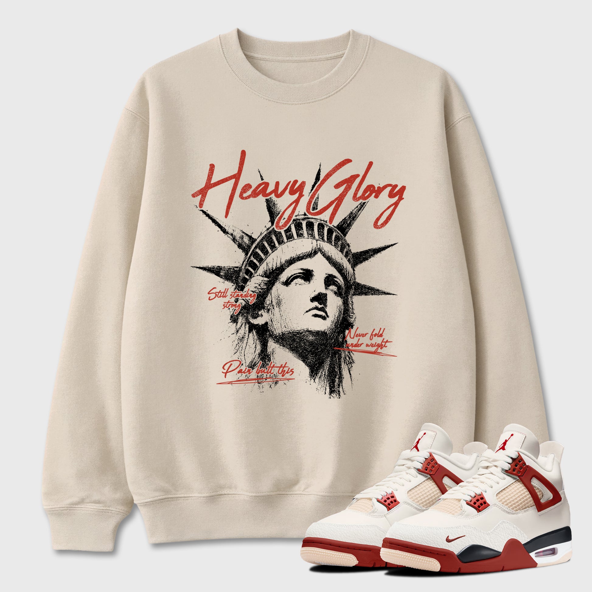 Heavy Glory Graphic T-Shirt sneaker match tee designed for the Air Jordan 4 Brick After Brick, featuring coordinated color options for a perfect streetwear match. Natural 1 shirt.