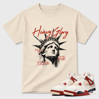Heavy Glory Graphic T-Shirt sneaker match tee designed for the Air Jordan 4 Brick After Brick, featuring coordinated color options for a perfect streetwear match. Natural 1 shirt.