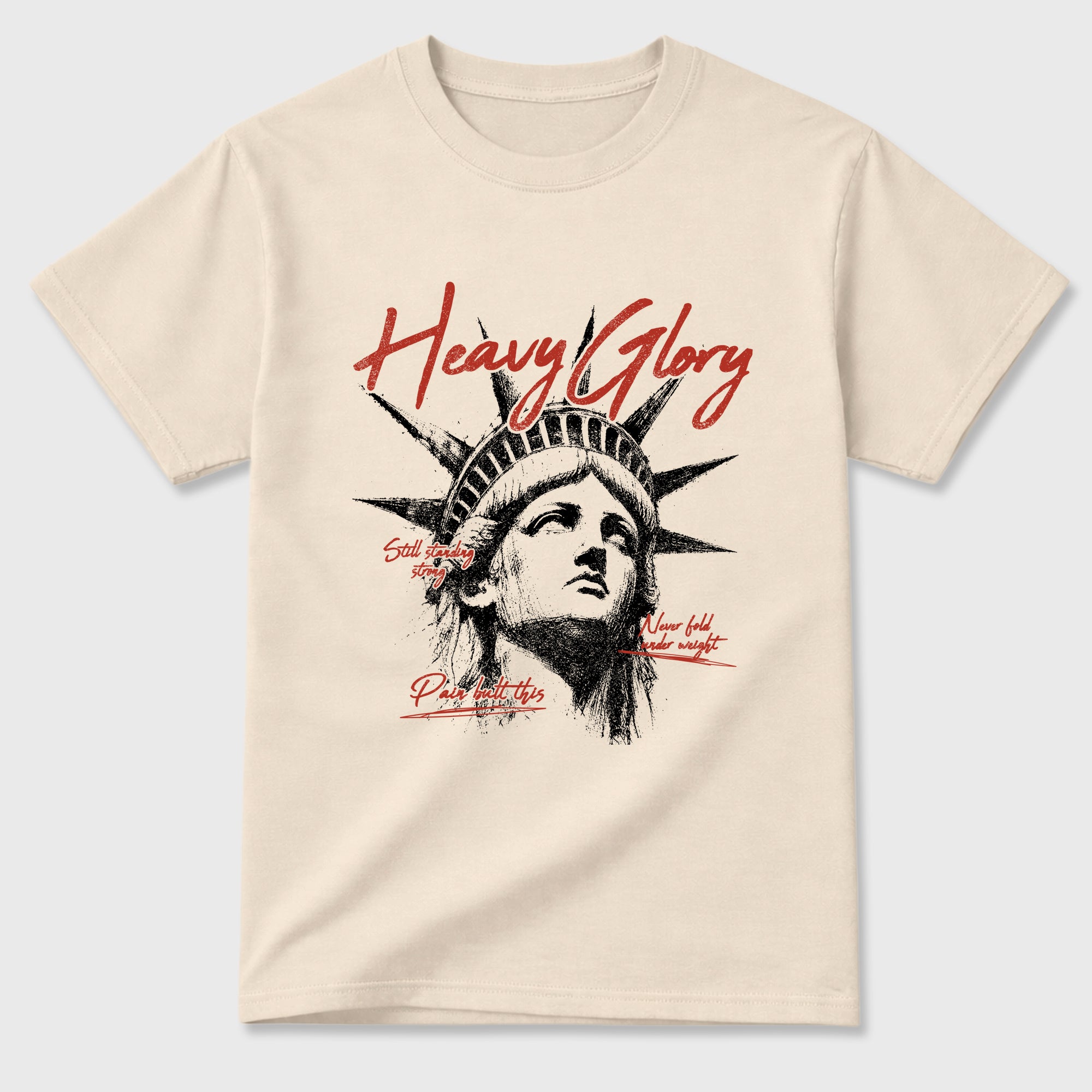 Heavy Glory Graphic T-Shirt sneaker match tee designed for the Air Jordan 4 Brick After Brick, featuring coordinated color options for a perfect streetwear match. Natural 2 shirt.