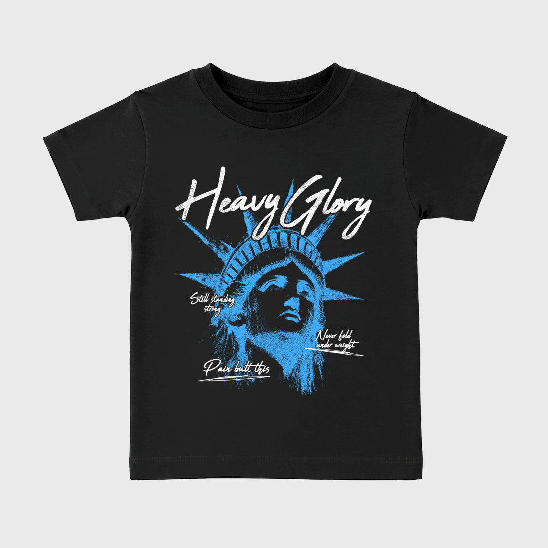 Heavy Glory affordable baby and kids t-shirt designed to match the Air Jordan 5 Black Univiersty Blue, featuring coordinated Black 2 options for the perfect little sneakerhead streetwear look.