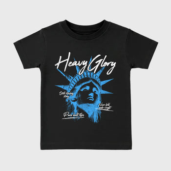 Heavy Glory affordable baby and kids t-shirt designed to match the Air Jordan 5 Black Univiersty Blue, featuring coordinated Black 2 options for the perfect little sneakerhead streetwear look.