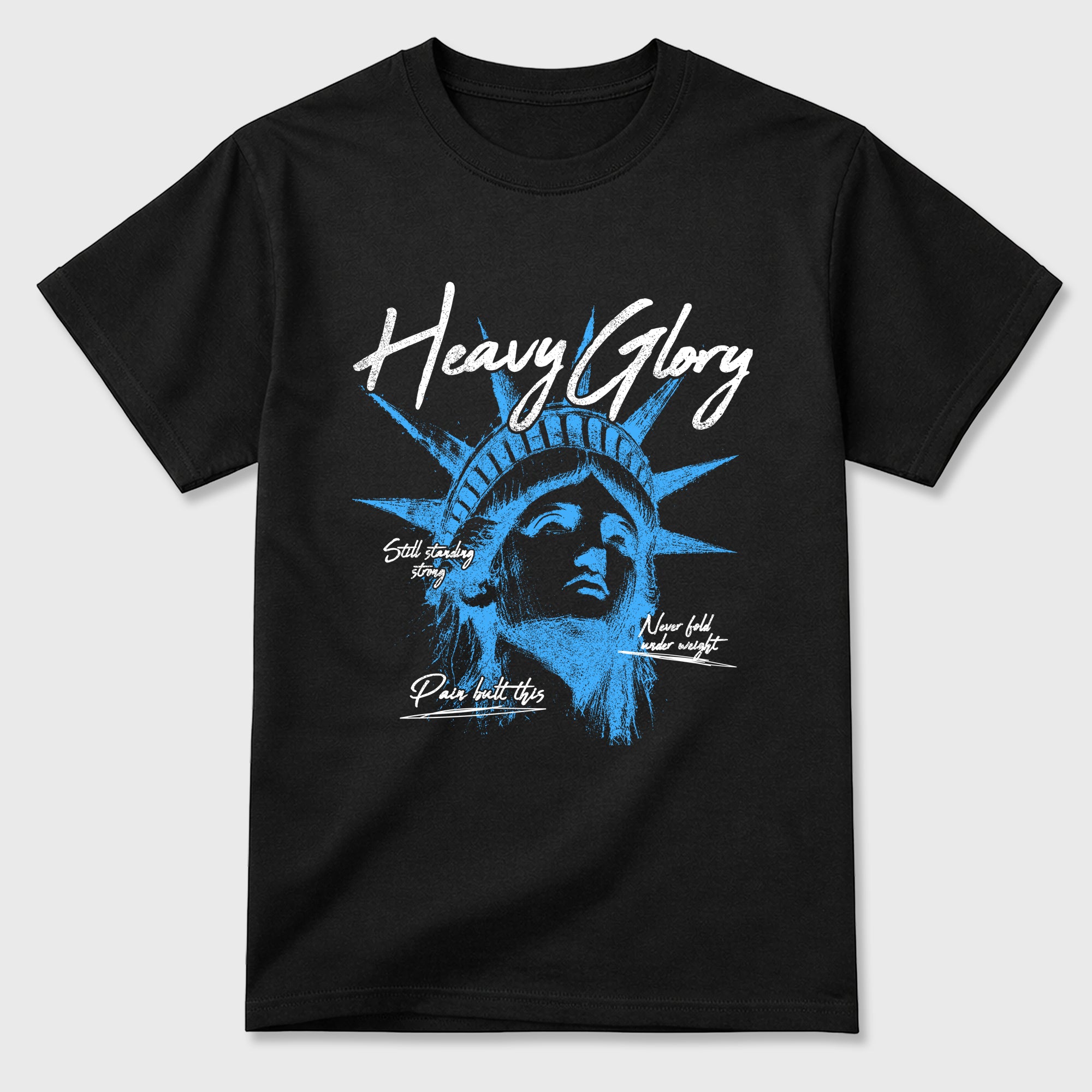 Heavy Glory Graphic T-Shirt sneaker match tee designed for the Air Jordan 5 Black Univiersty Blue, featuring coordinated color options for a perfect streetwear match. Black 2 shirt.