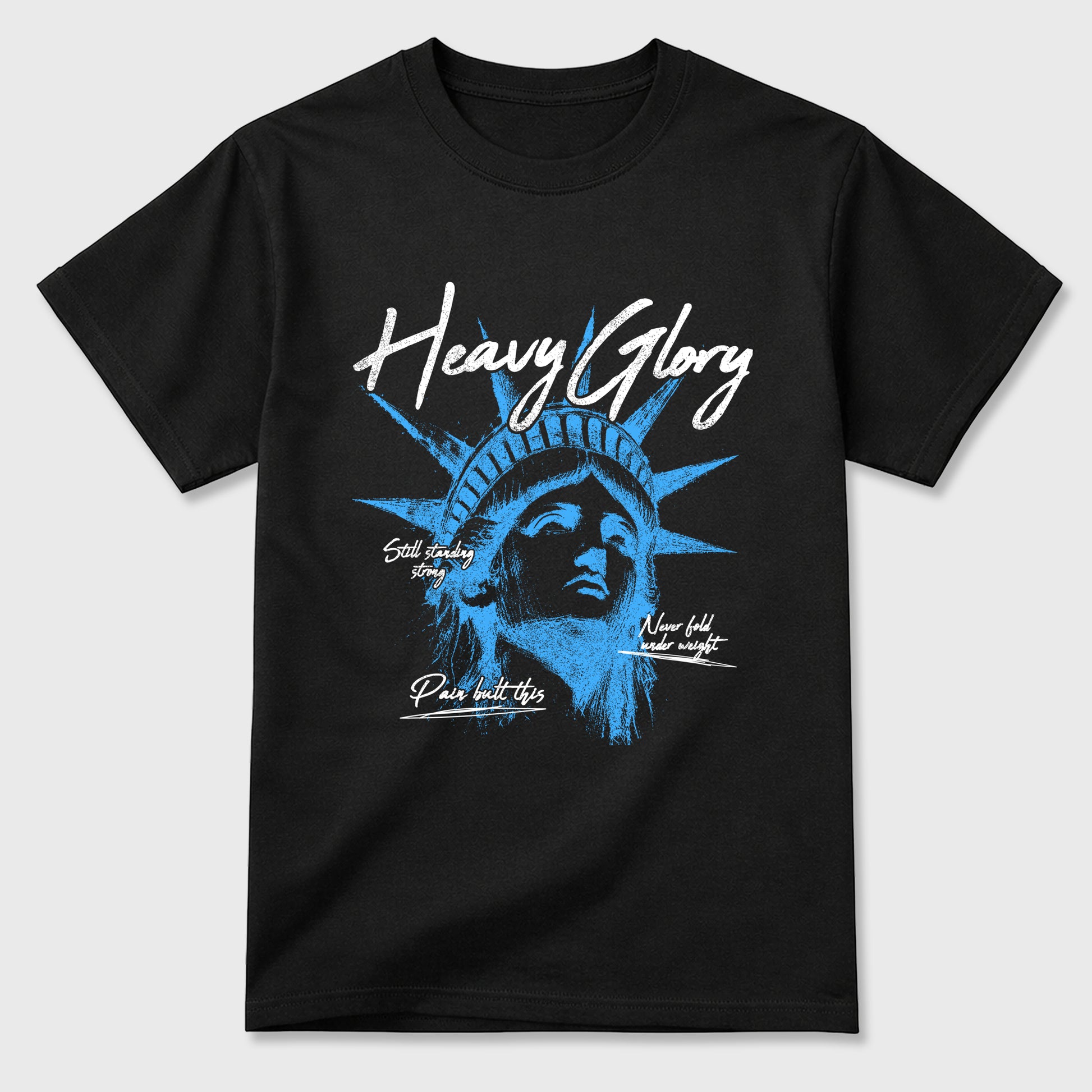 Heavy Glory Graphic T-Shirt sneaker match tee designed for the Air Jordan 5 Black Univiersty Blue, featuring coordinated color options for a perfect streetwear match. Black 2 shirt.