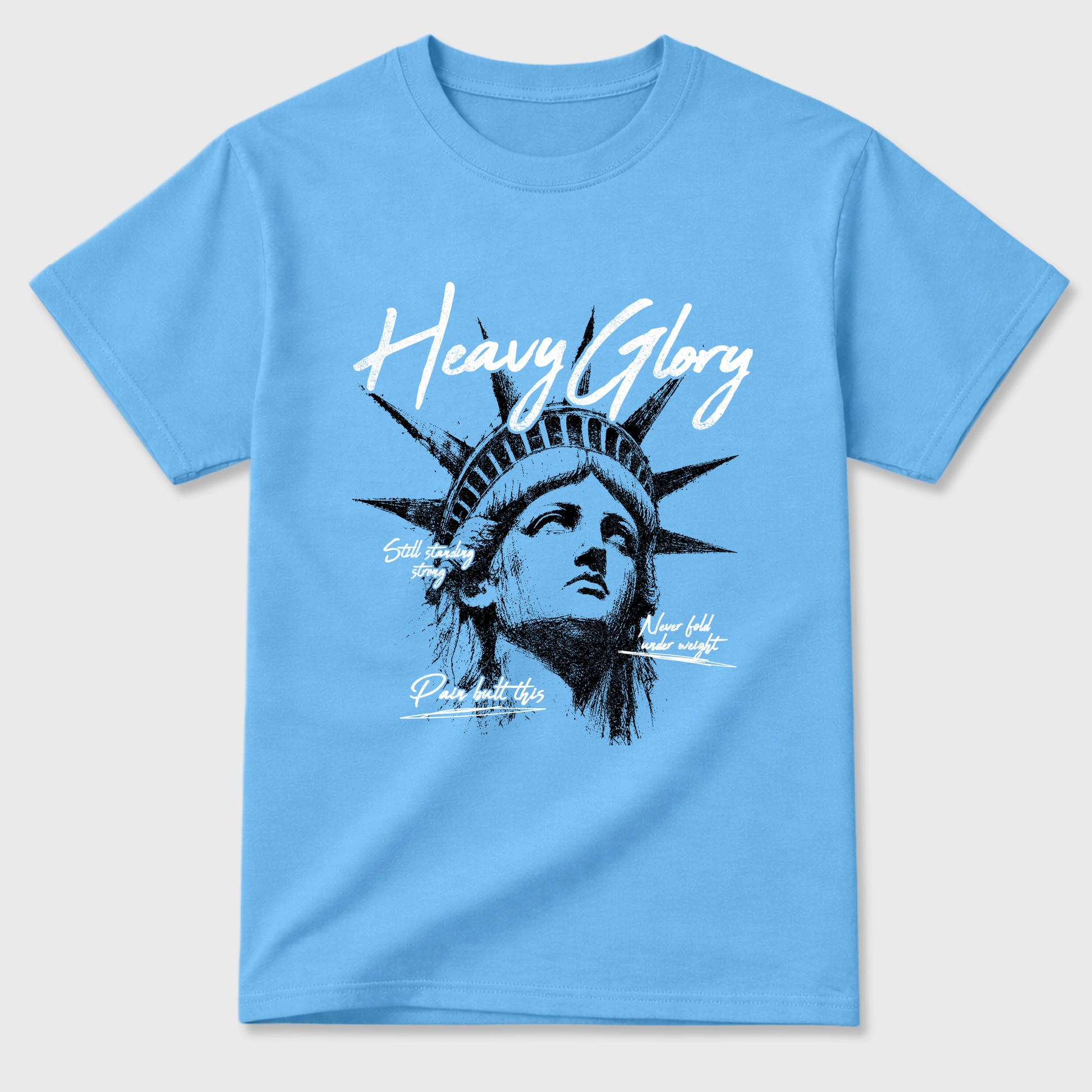 Heavy Glory Graphic T-Shirt sneaker match tee designed for the Air Jordan 5 Black Univiersty Blue, featuring coordinated color options for a perfect streetwear match. Carolina Blue 2 shirt.