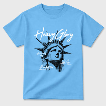Heavy Glory Graphic T-Shirt sneaker match tee designed for the Air Jordan 5 Black Univiersty Blue, featuring coordinated color options for a perfect streetwear match. Carolina Blue 2 shirt.
