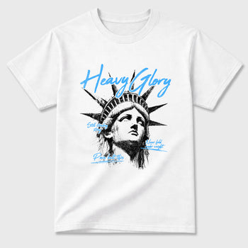 Heavy Glory Graphic T-Shirt sneaker match tee designed for the Air Jordan 5 Black Univiersty Blue, featuring coordinated color options for a perfect streetwear match. White 2 shirt.