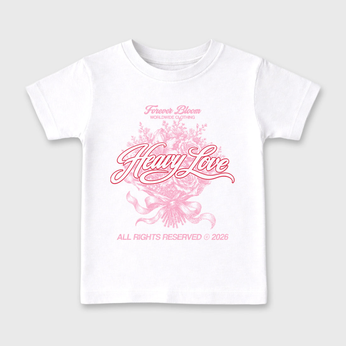 Heavy Love affordable baby and kids t-shirt designed to match the Air Jordan 1 Travis Scott Tropical Pink, featuring coordinated White 2 options for the perfect little sneakerhead streetwear look.