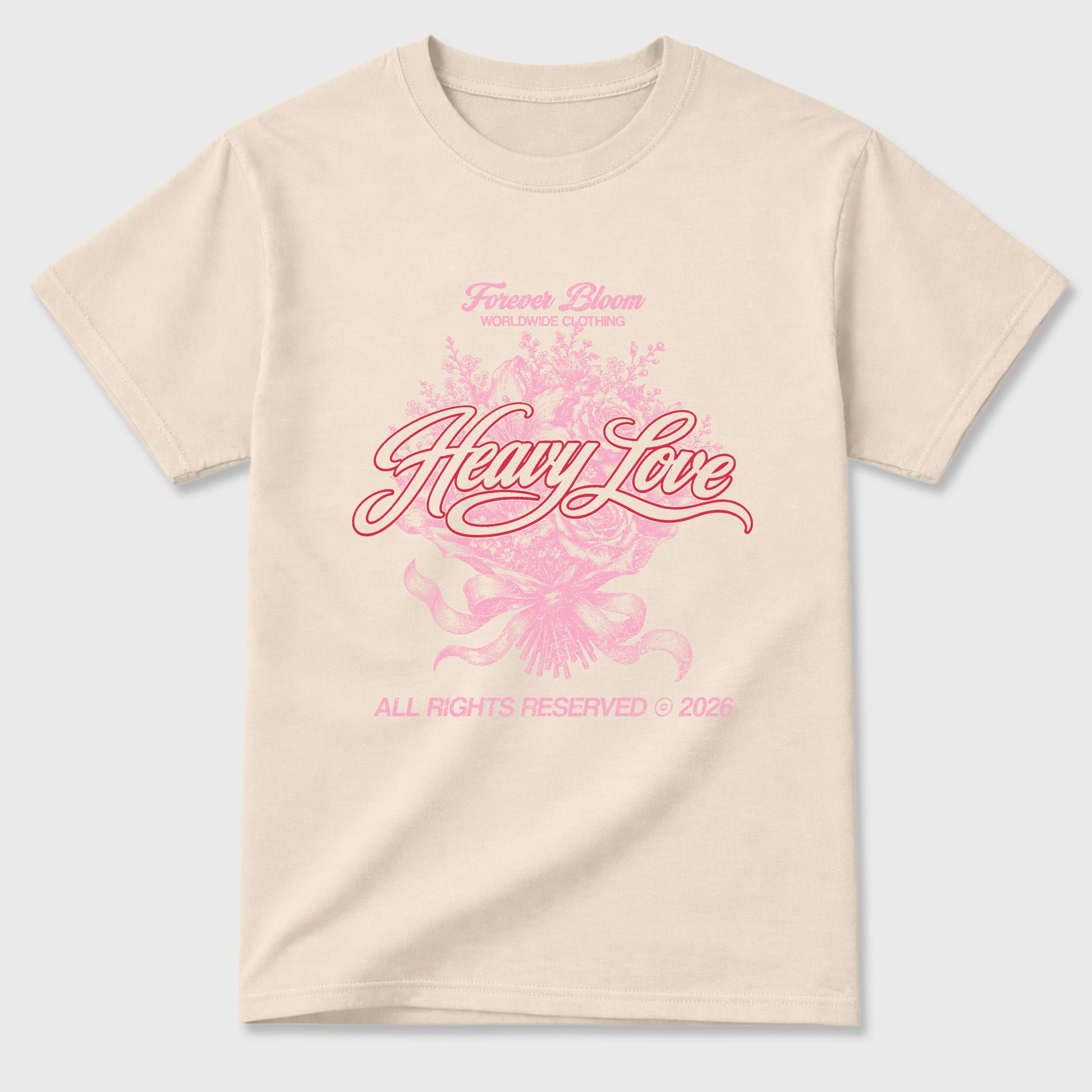 Heavy Love Graphic T-Shirt sneaker match tee designed for the Air Jordan 1 Travis Scott Tropical Pink, featuring coordinated color options for a perfect streetwear match. Natural 2 shirt.