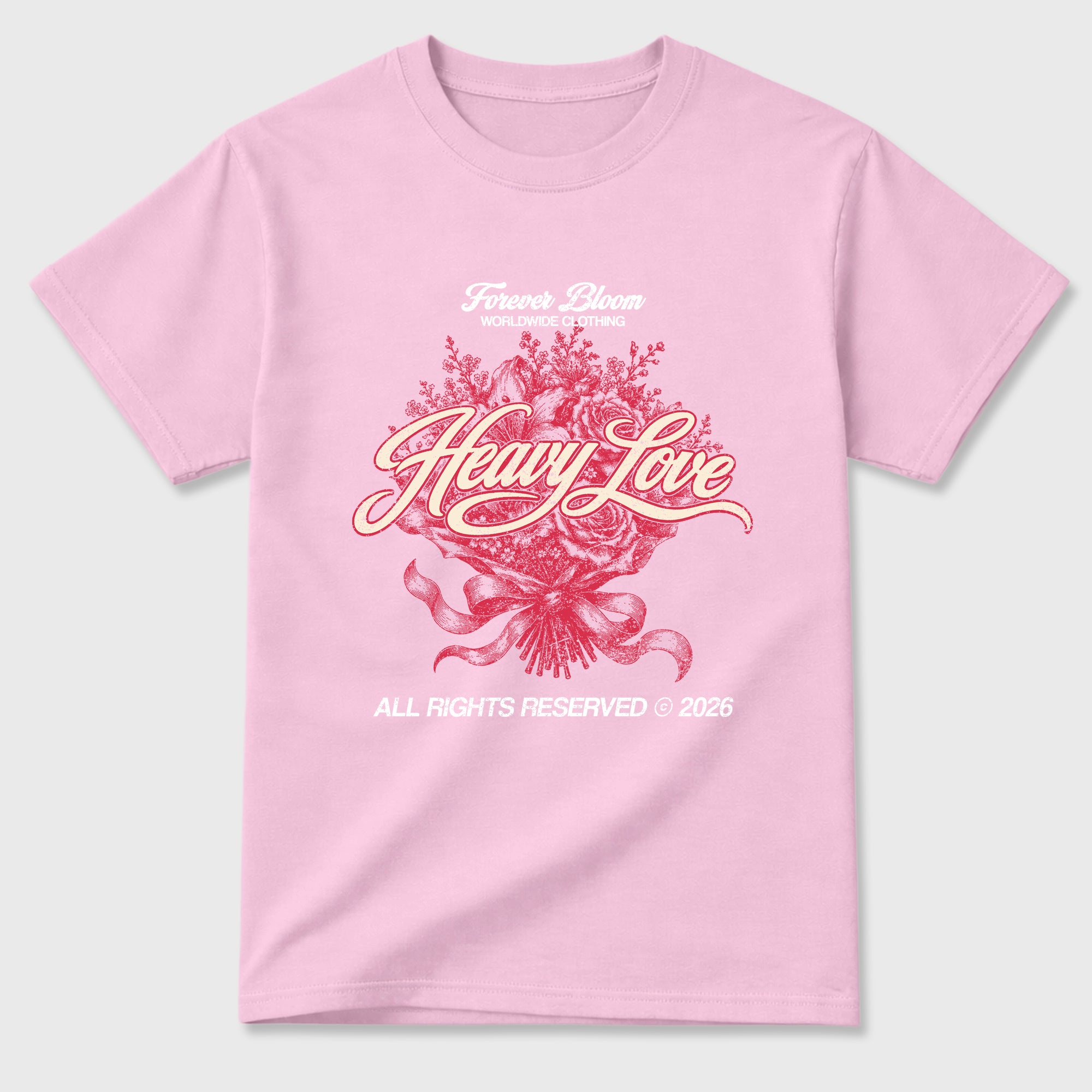 Heavy Love Graphic T-Shirt sneaker match tee designed for the Air Jordan 1 Travis Scott Tropical Pink, featuring coordinated color options for a perfect streetwear match. Pink 2 shirt.