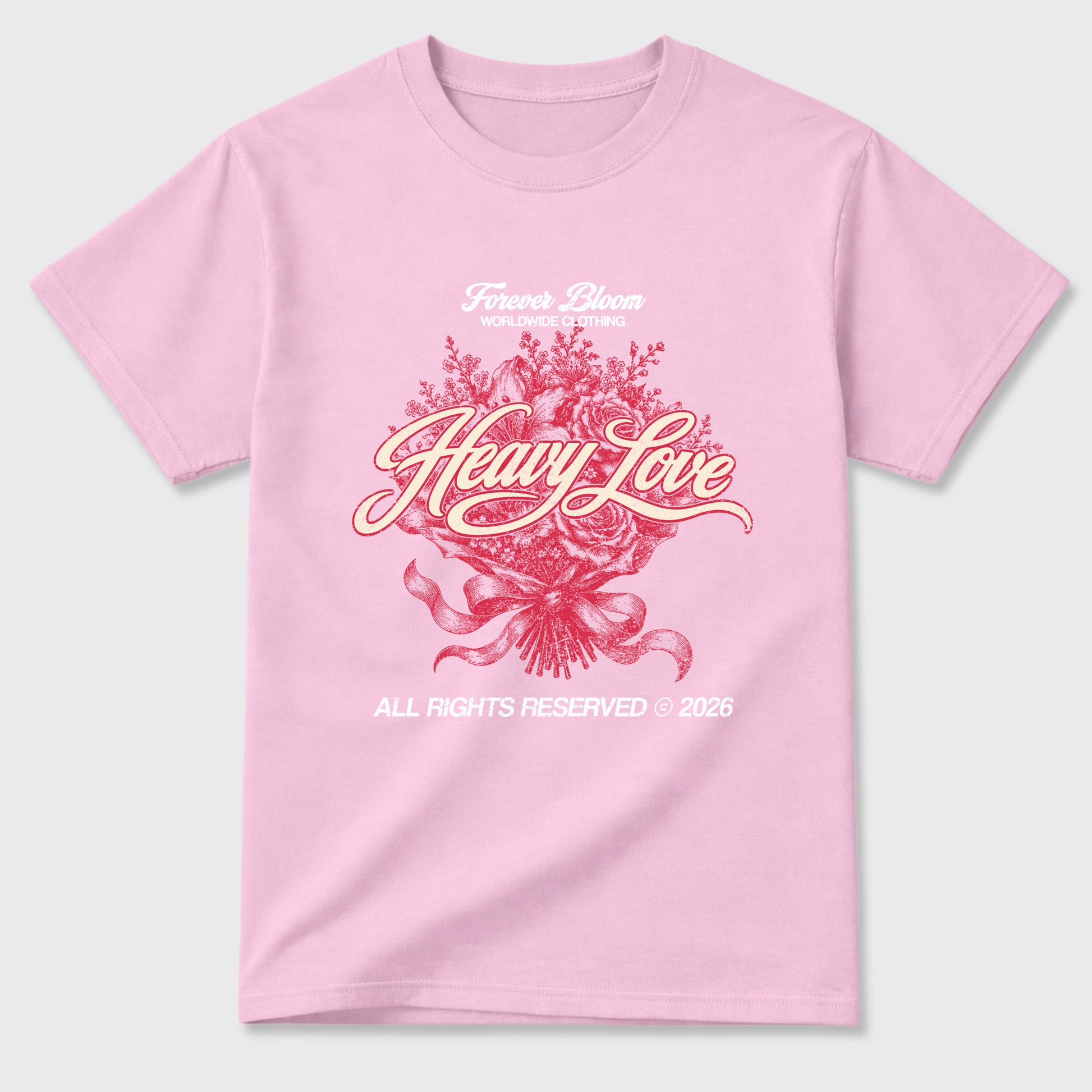 Heavy Love Graphic T-Shirt sneaker match tee designed for the Air Jordan 1 Travis Scott Tropical Pink, featuring coordinated color options for a perfect streetwear match. Pink 2 shirt.