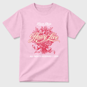 Heavy Love Graphic T-Shirt sneaker match tee designed for the Air Jordan 1 Travis Scott Tropical Pink, featuring coordinated color options for a perfect streetwear match. Pink 2 shirt.