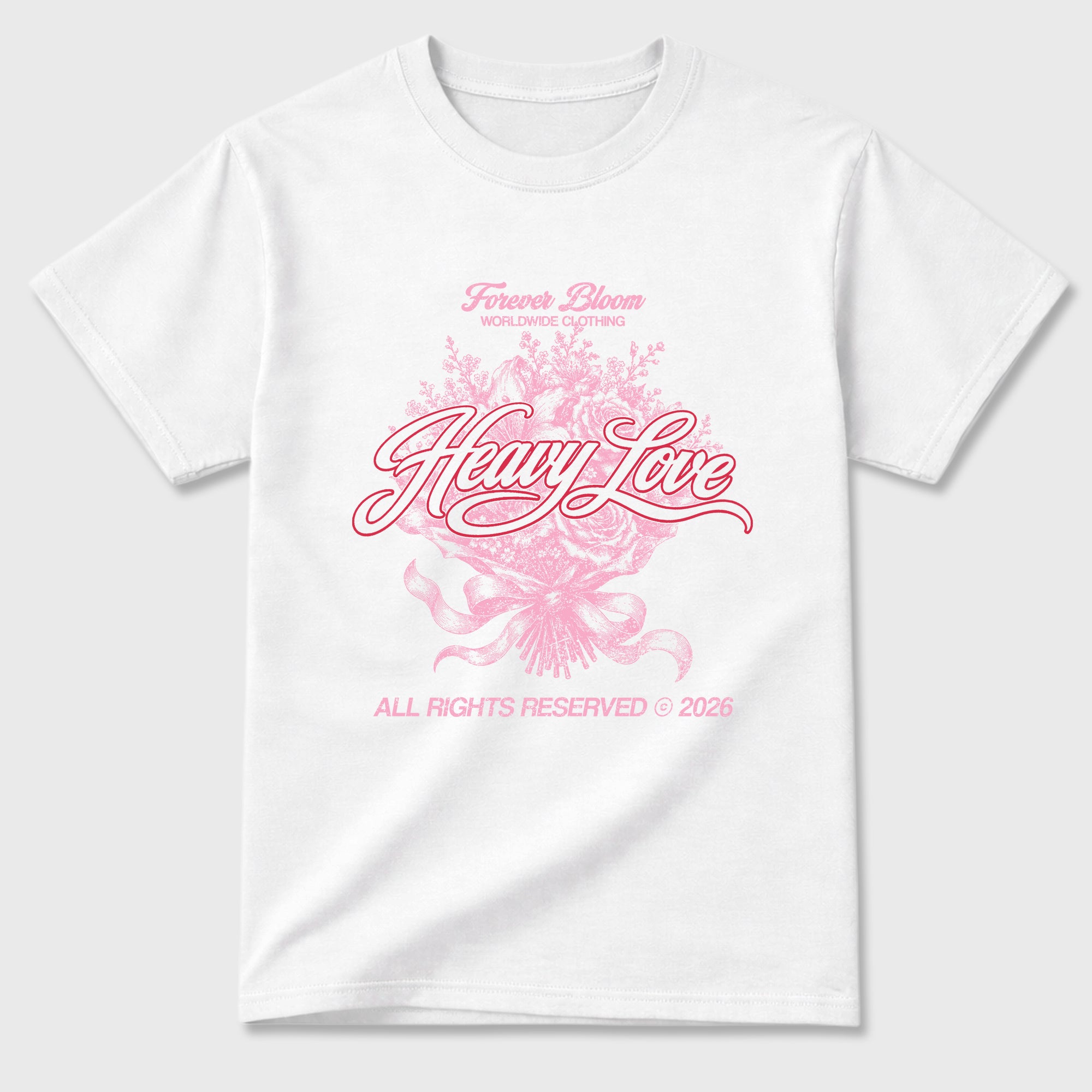 Heavy Love Graphic T-Shirt sneaker match tee designed for the Air Jordan 1 Travis Scott Tropical Pink, featuring coordinated color options for a perfect streetwear match. White 2 shirt.