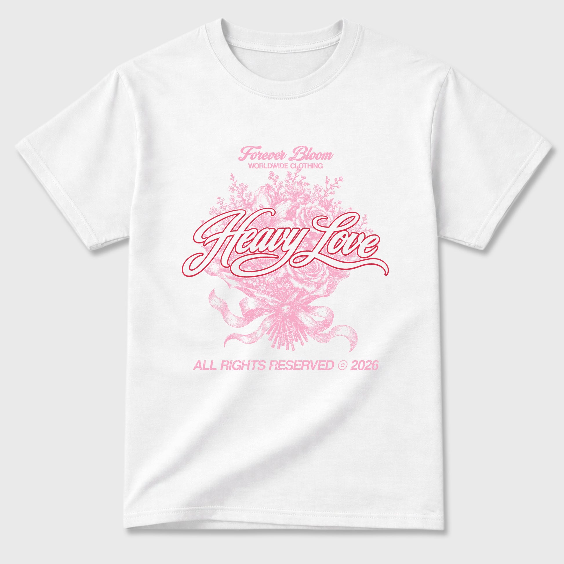 Heavy Love Graphic T-Shirt sneaker match tee designed for the Air Jordan 1 Travis Scott Tropical Pink, featuring coordinated color options for a perfect streetwear match. White 2 shirt.