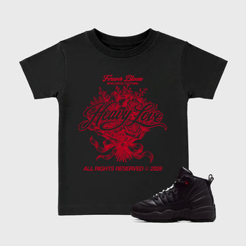 Sneaker match tees – Sneaker Tees To Match Air Jordan 12 Bloodline Shoes – Heavy Love Kids T-Shirt Black 1