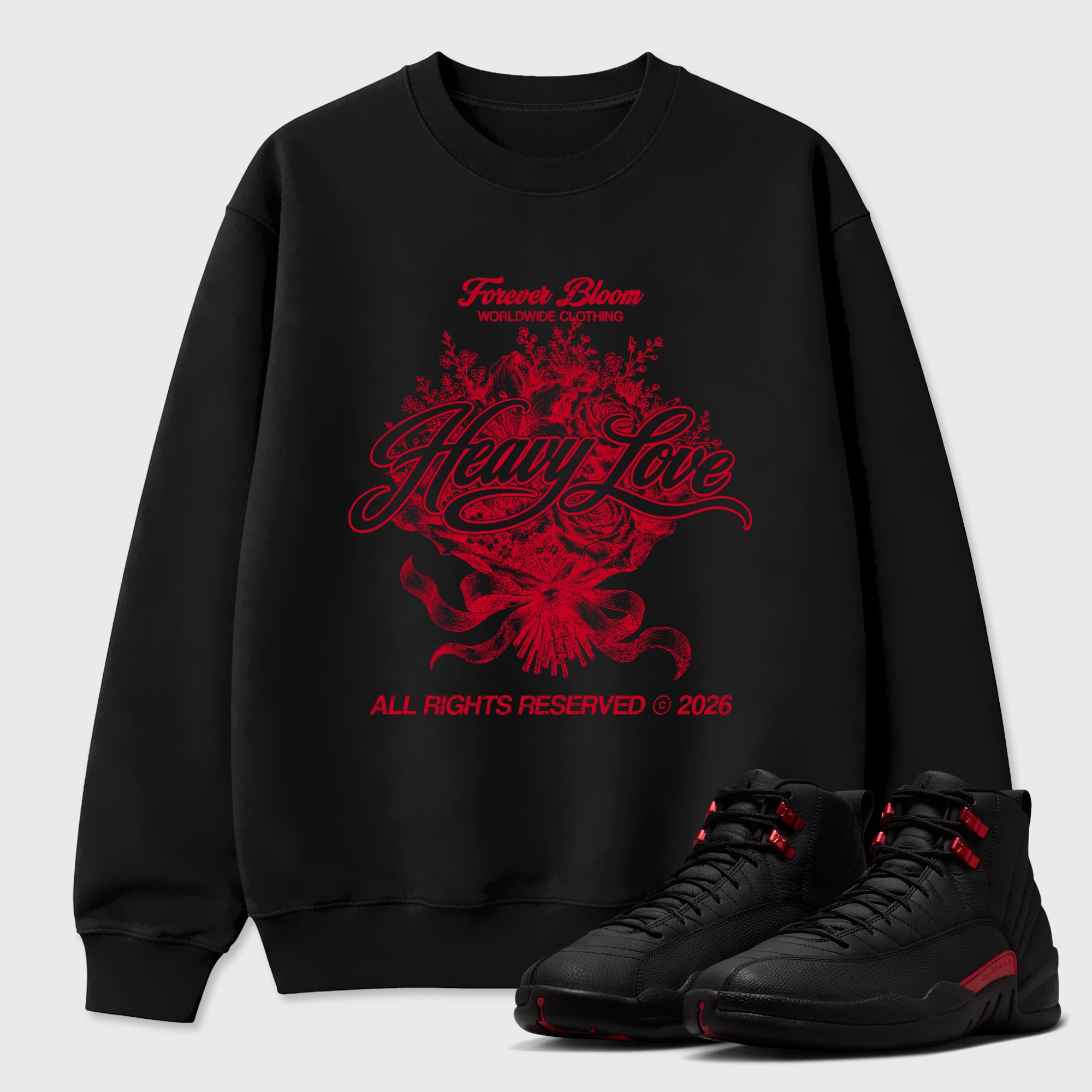 Sneaker match tees – Sneaker Tees To Match Air Jordan 12 Bloodline Shoes – Heavy Love Tee Black 1