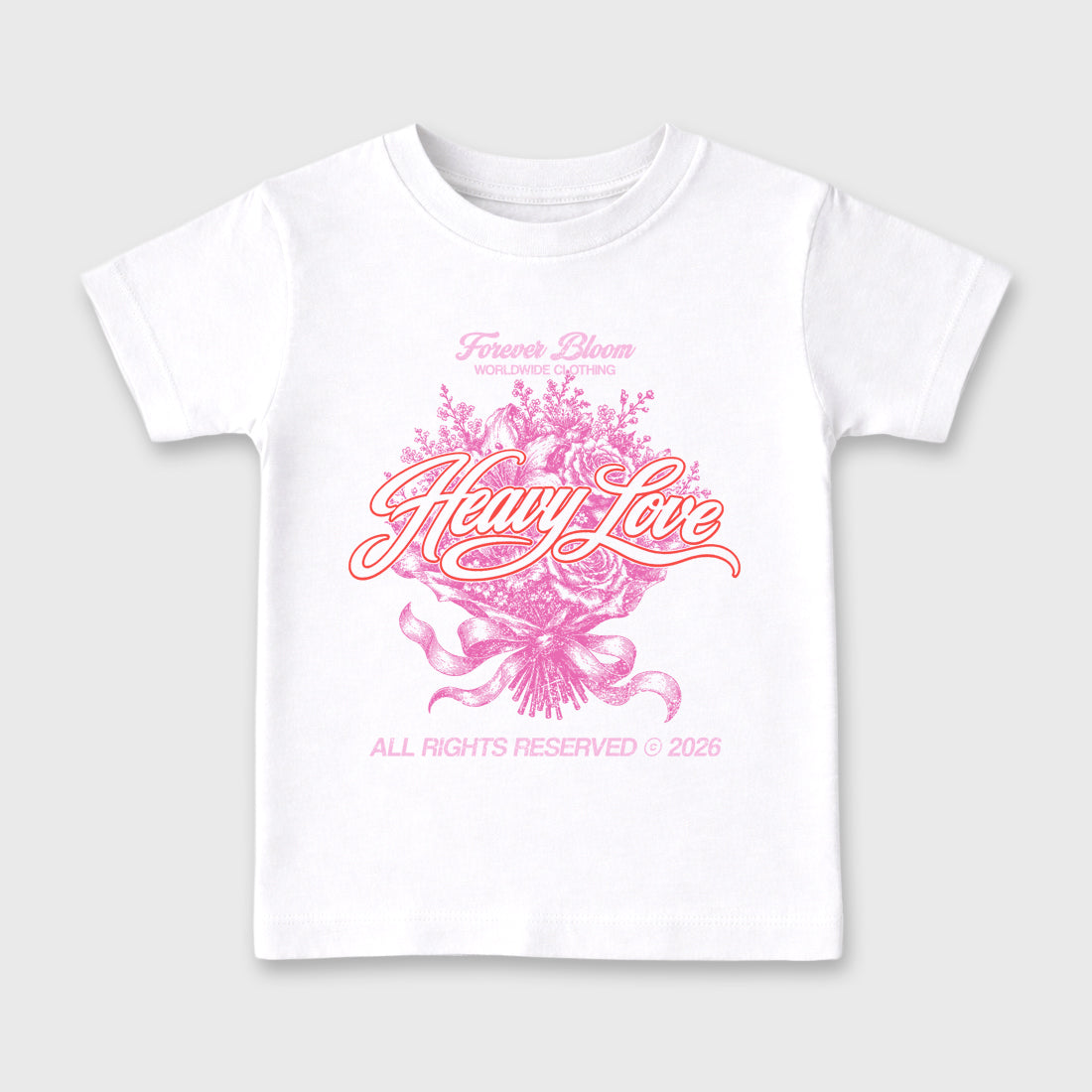 Heavy Love Baby & Kids Graphic T-Shirt featuring original artwork designed to match the Air Jordan 6 Playful Pink. White 2 Kids Graphic Tee.