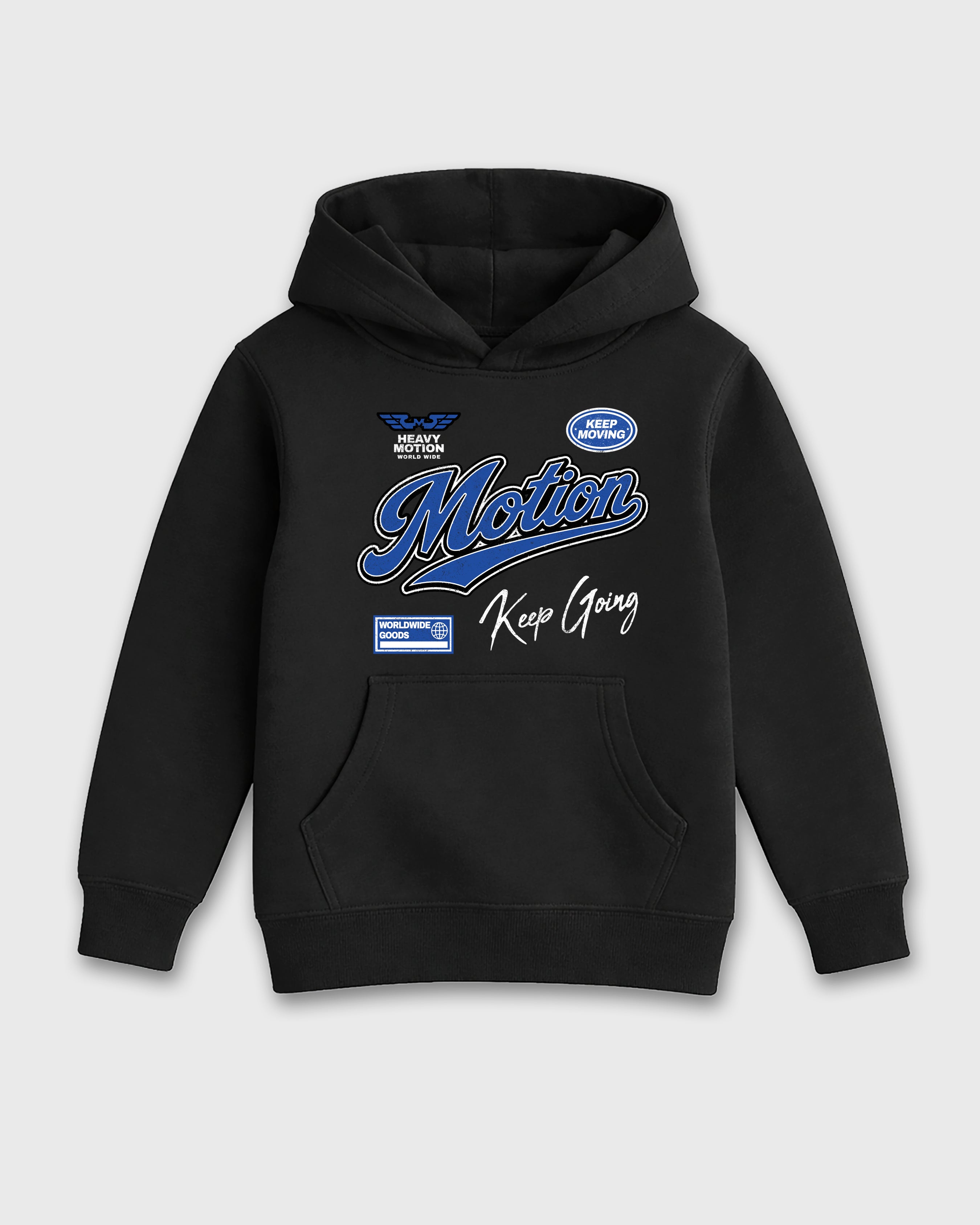Heavy Motion Baby & Kids Graphic Hoodie featuring original artwork designed to match the Air Jordan 1 Royal. Black 2 Kids Graphic Sweater.