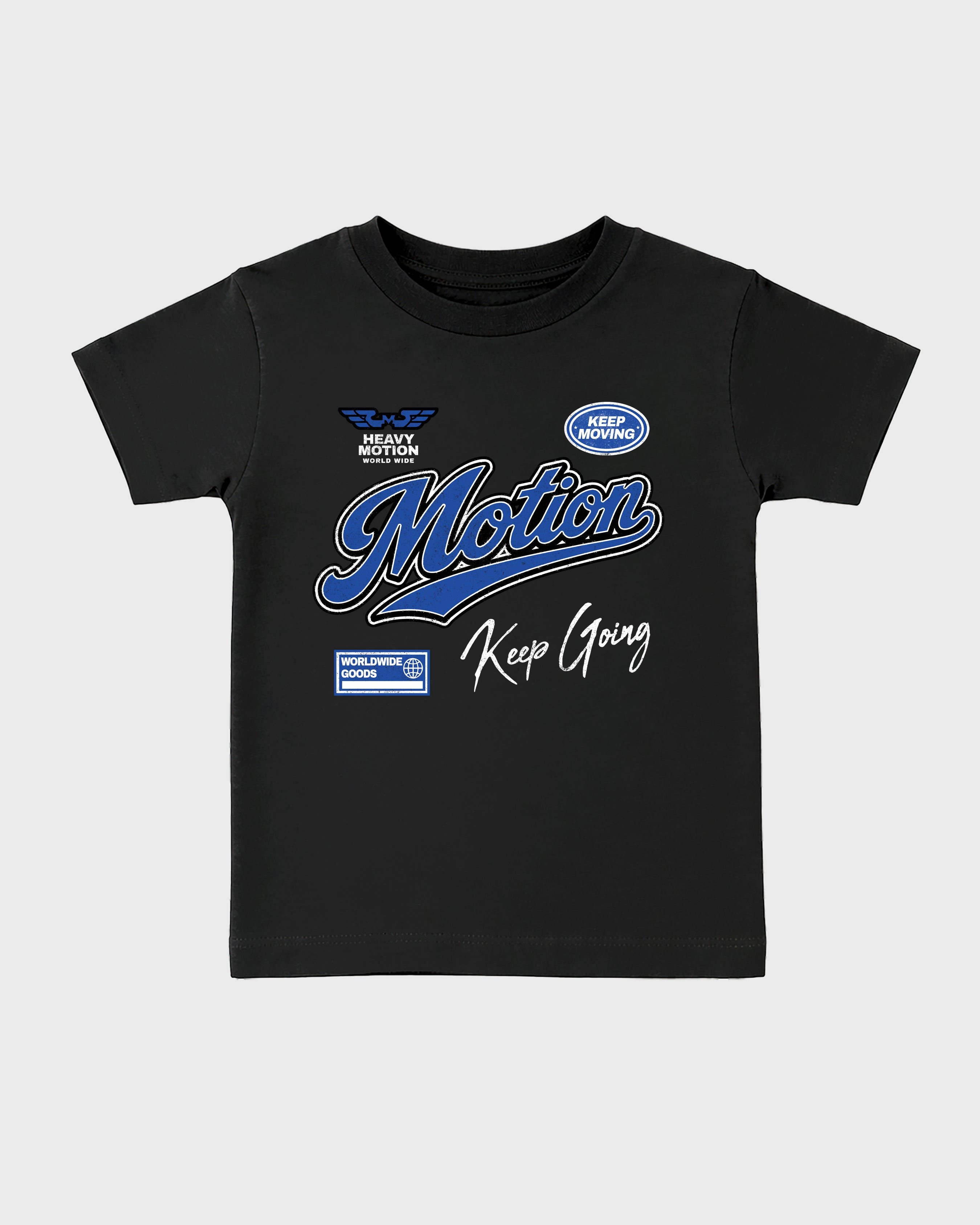 Heavy Motion Baby & Kids Graphic T-Shirt featuring original artwork designed to match the Air Jordan 1 Royal. Black 2 Kids Graphic Tee.