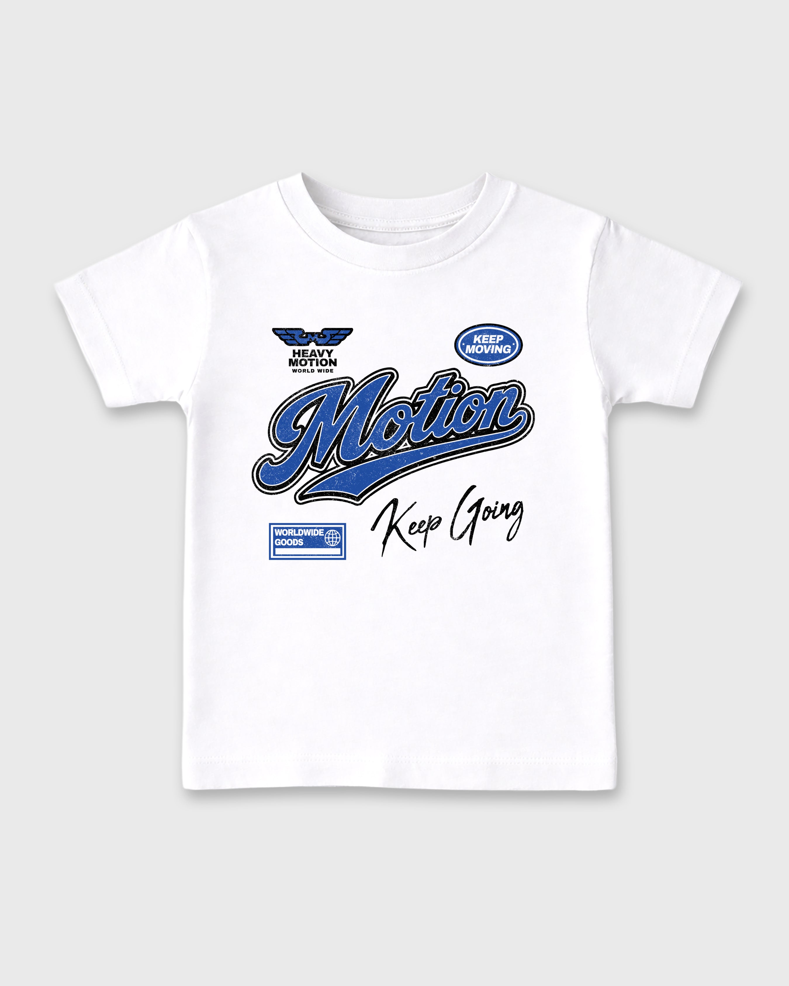 Heavy Motion Baby & Kids Graphic T-Shirt featuring original artwork designed to match the Air Jordan 1 Royal. White 2 Kids Graphic Tee.