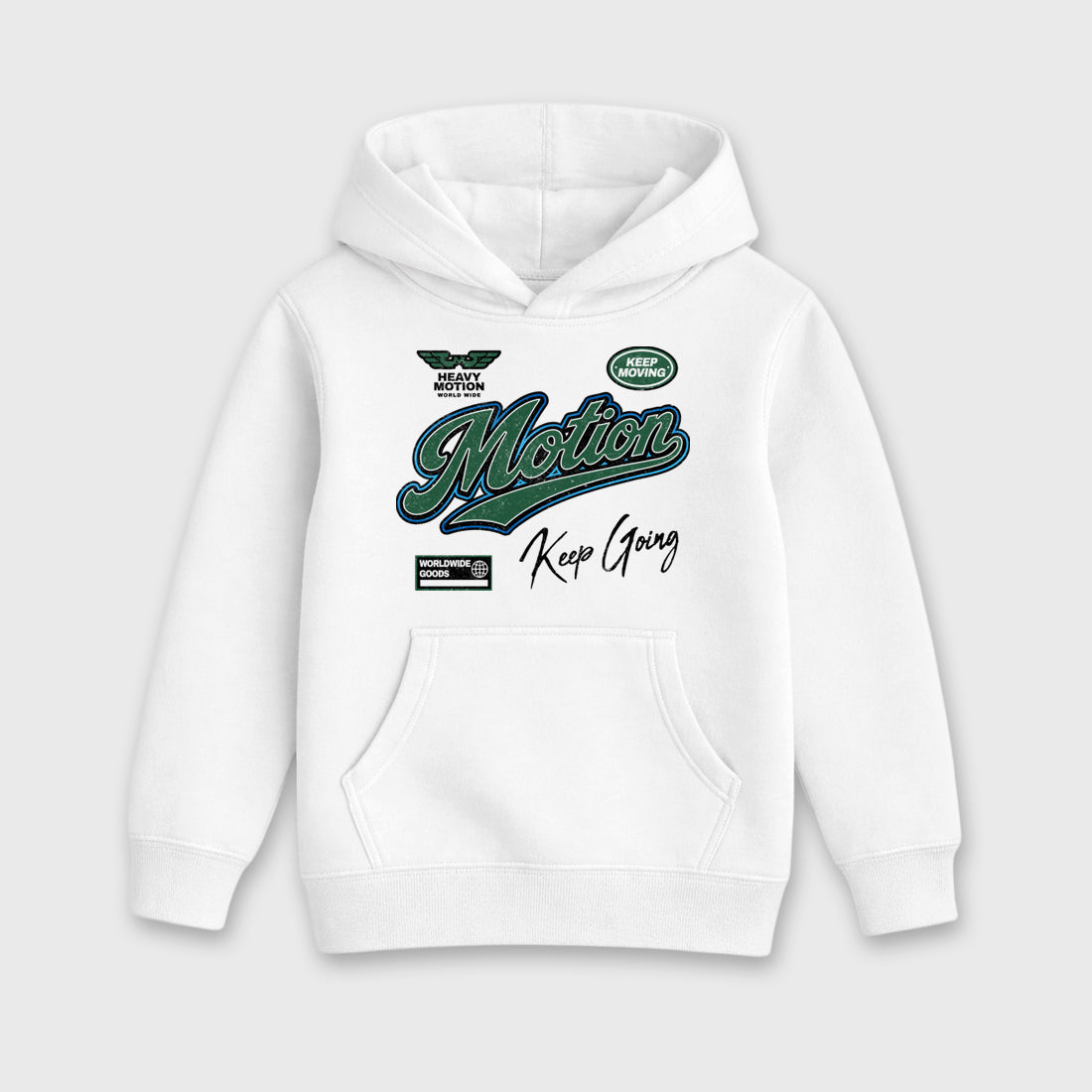 Heavy Motion Baby & Kids Graphic Hoodie featuring original artwork designed to match the Air Jordan 12 Summit Green. White 2 Kids Graphic Sweater.