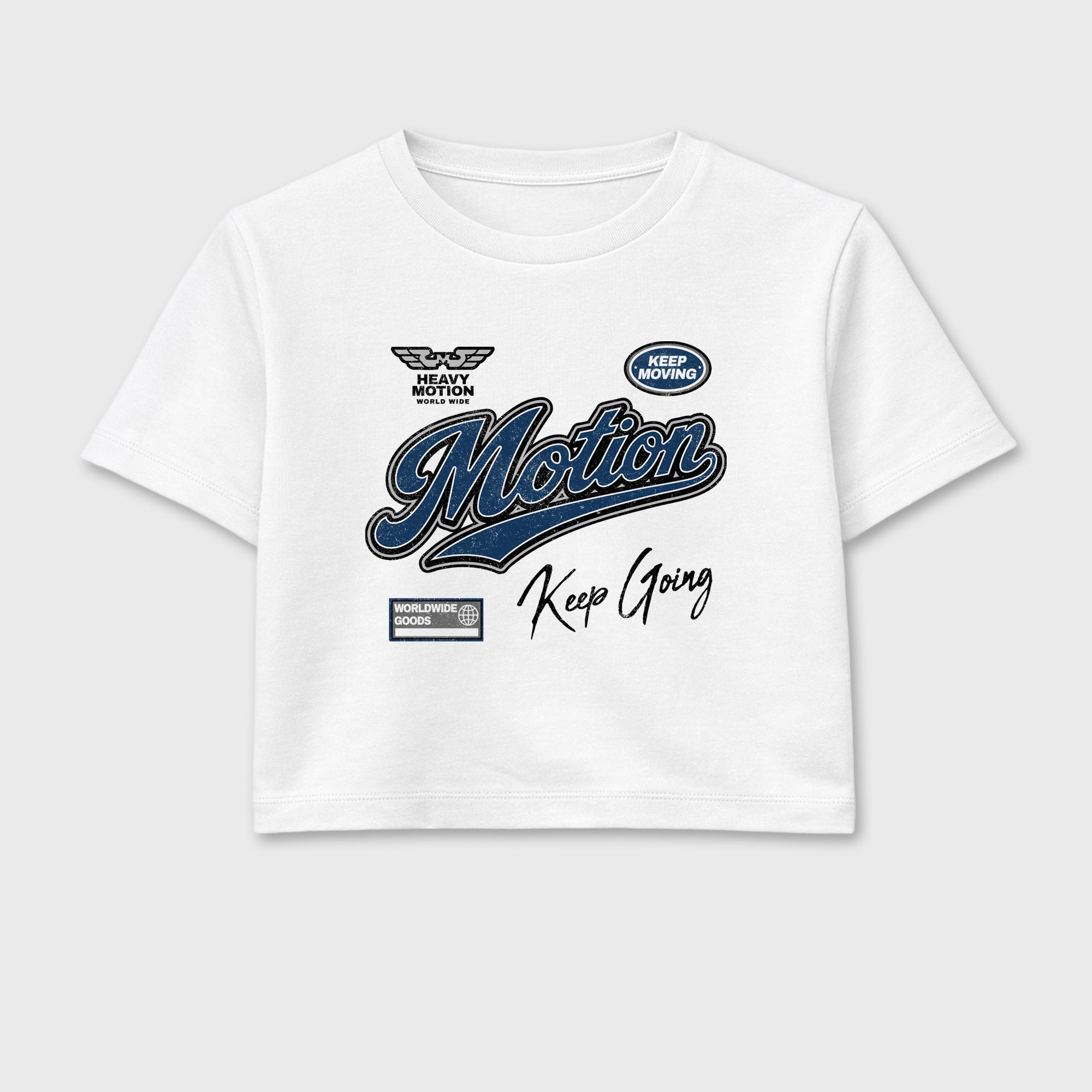 Heavy Motion women’s crop tee designed to match the Air Jordan 13 Flint, featuring coordinated White 2 options for a perfect streetwear vibe.