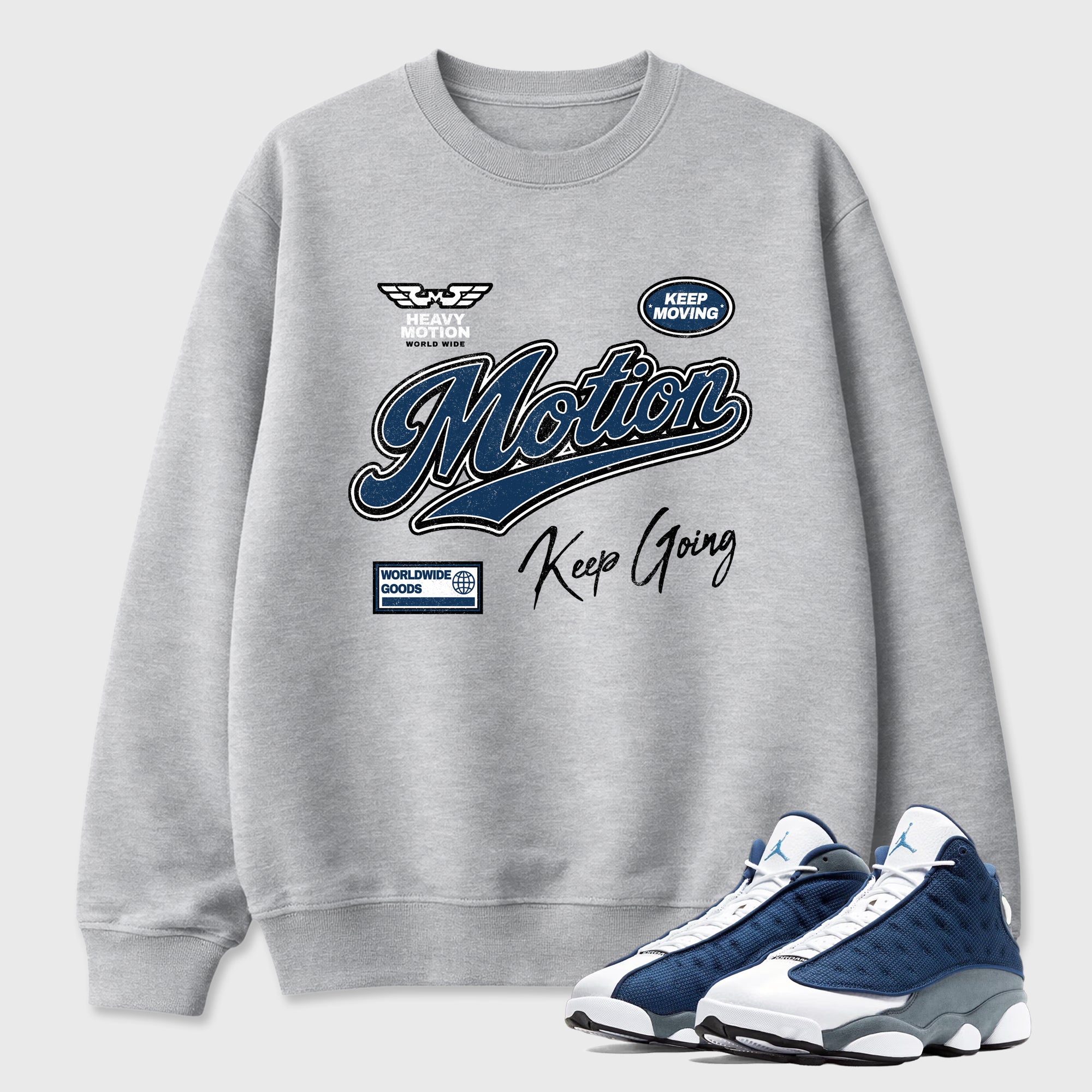 Heavy Motion Graphic T-Shirt featuring original streetwear artwork designed to match the Air Jordan 13 Flint. Heather Grey 1 Graphic Tee.