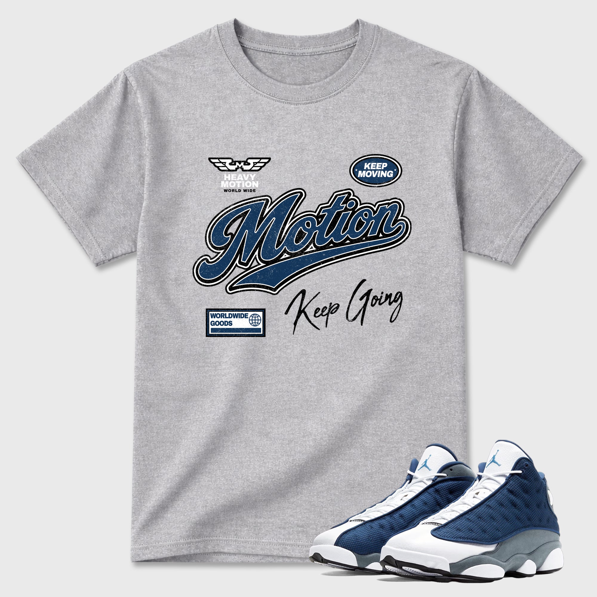 Heavy Motion Graphic T-Shirt featuring original streetwear artwork designed to match the Air Jordan 13 Flint. Heather Grey 1 Graphic T-Shirt.