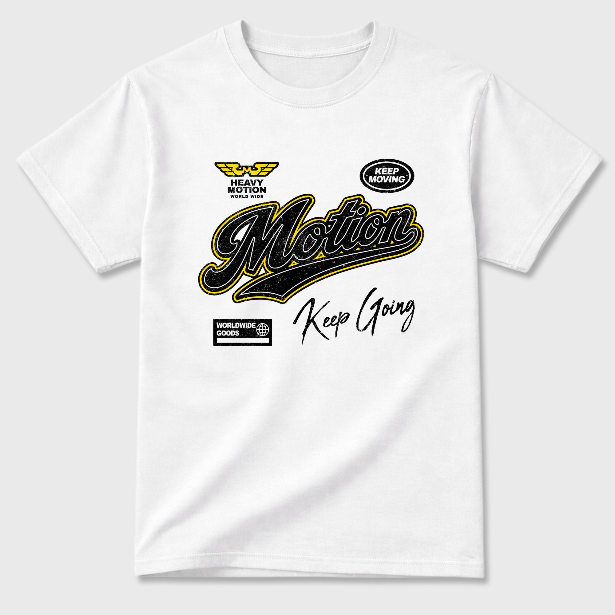 Heavy Motion Graphic T-Shirt featuring original streetwear artwork designed to match the Air Jordan 4 Tour Yellow. White 2 Graphic T-Shirt.