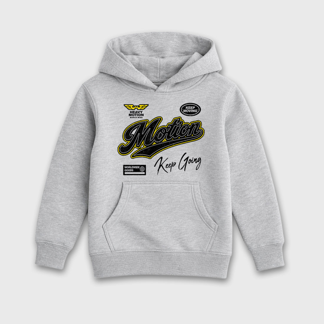 Heavy Motion Baby & Kids Graphic Hoodie featuring original artwork designed to match the Air Jordan 4 Tour Yellow. Heather Grey 2 Kids Graphic Sweater.
