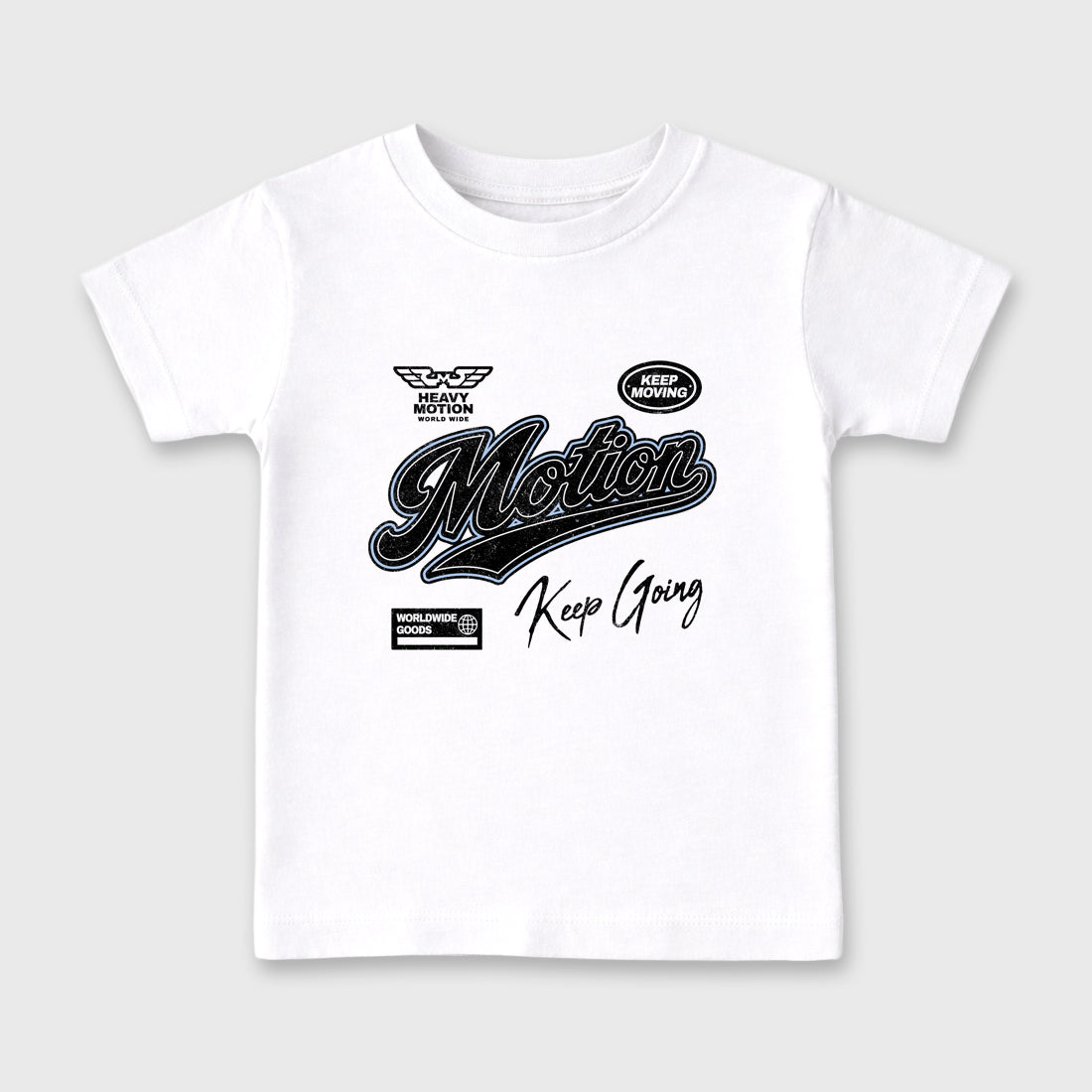 Heavy Motion Baby & Kids Graphic T-Shirt featuring original artwork designed to match the Air Jordan 6 Black and White. White 2 Kids Graphic Tee.