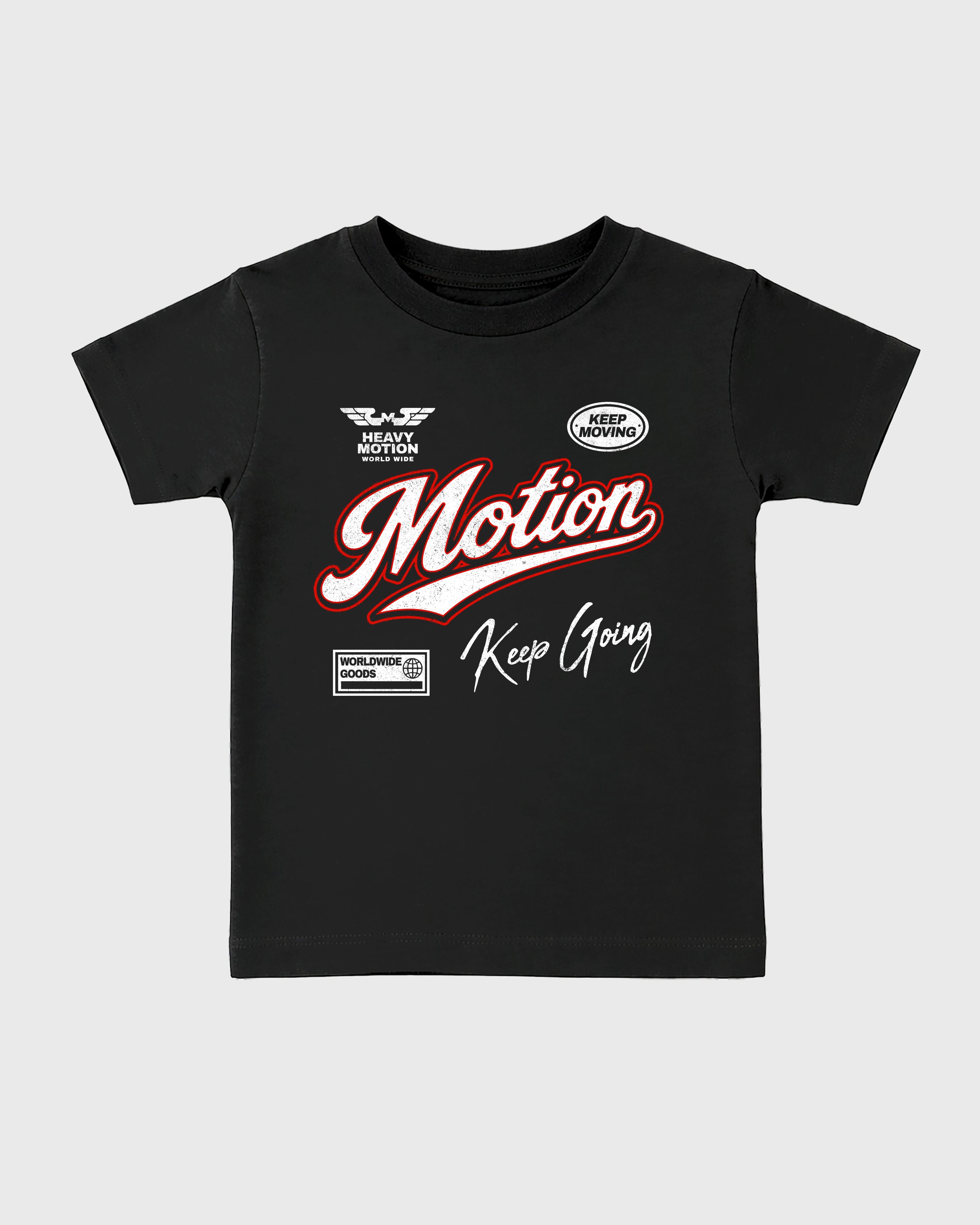 Heavy Motion Baby & Kids Graphic T-Shirt featuring original artwork designed to match the Air Jordan 6 White Infrared. Black 2 Kids Graphic Tee.
