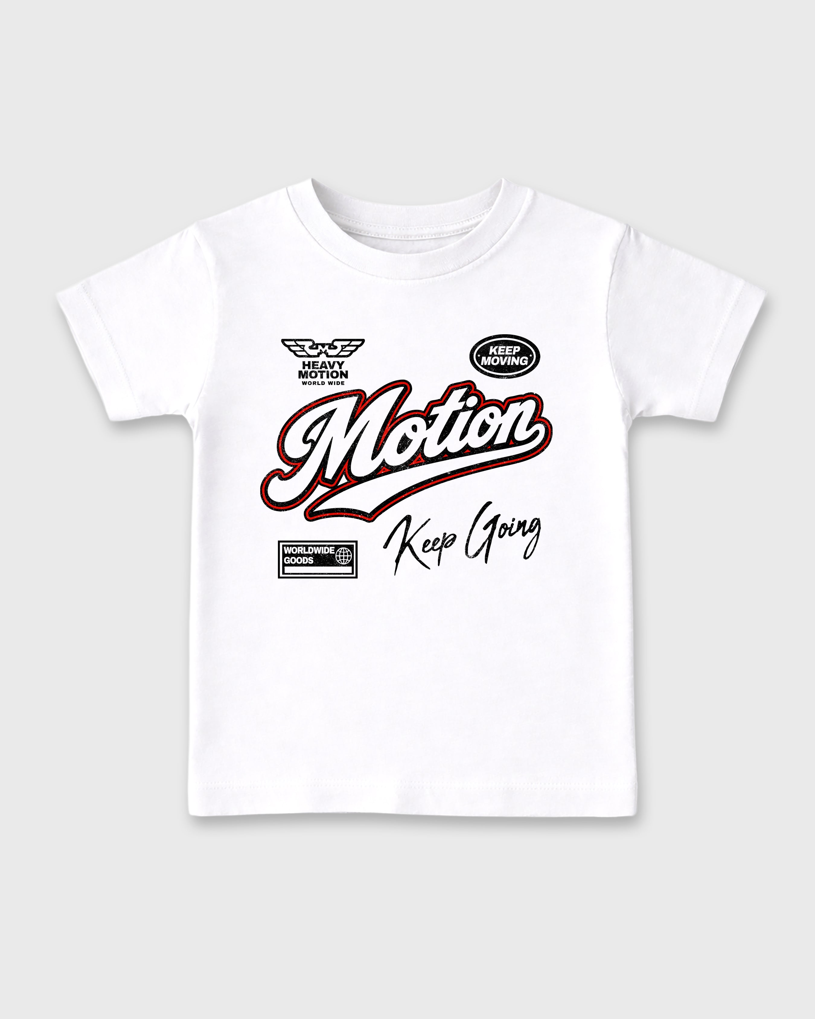 Heavy Motion Baby & Kids Graphic T-Shirt featuring original artwork designed to match the Air Jordan 6 White Infrared. White 2 Kids Graphic Tee.