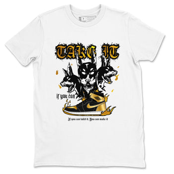 Air Jordan 1 High OG Black Metallic Gold shirts to match jordans Hell Hounds sneaker match tees Air Jordan 1 Retrp Black Metallic Gold Sneaker Shirts SNRT Sneaker Tees streetwear brand White 2 unisex cotton tee