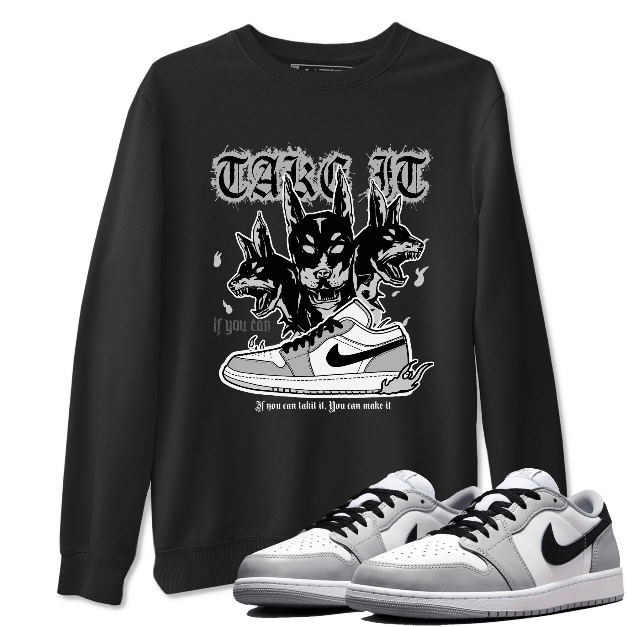 1s Wolf Grey shirts to match jordans Hell Hounds sneaker match tees Air Jordan 1 Wolf Grey SNRT Sneaker Tees streetwear brand Black 1 unisex cotton tee