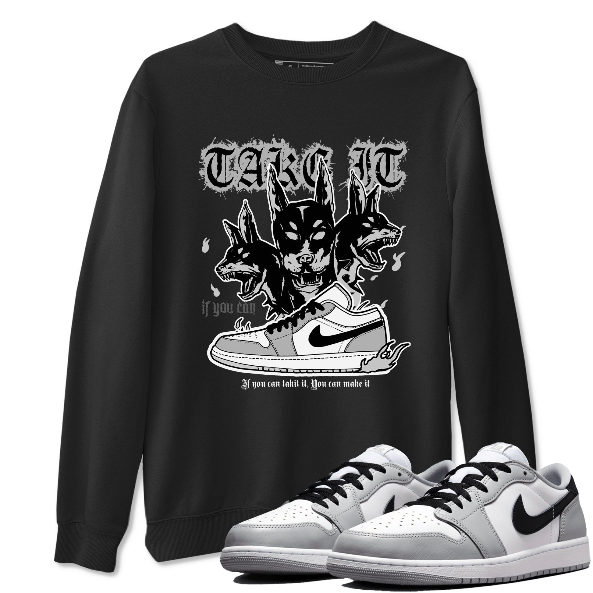 1s Wolf Grey shirts to match jordans Hell Hounds sneaker match tees Air Jordan 1 Wolf Grey SNRT Sneaker Tees streetwear brand Black 1 unisex cotton tee