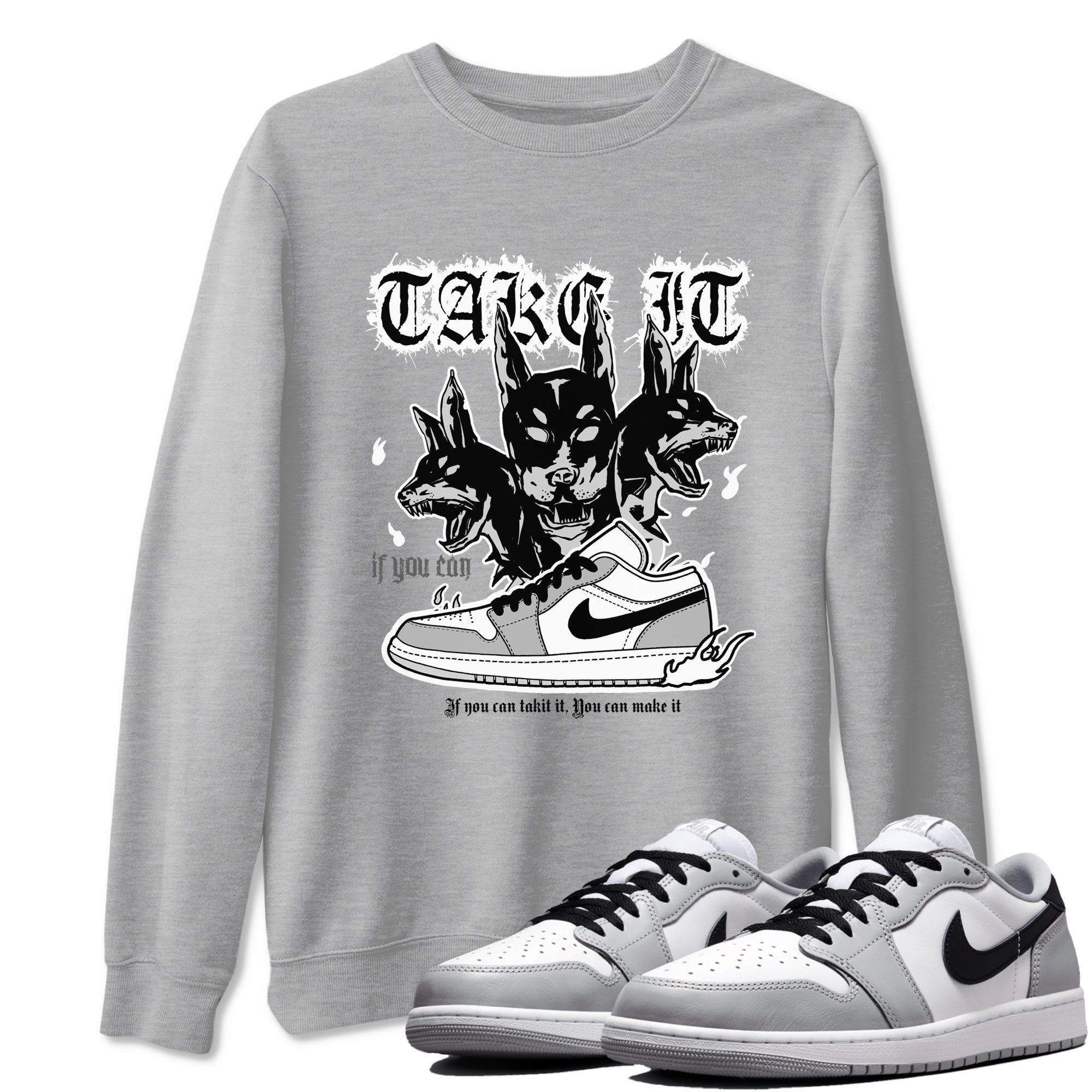 1s Wolf Grey shirts to match jordans Hell Hounds sneaker match tees Air Jordan 1 Wolf Grey SNRT Sneaker Tees streetwear brand Heather Grey 1 unisex cotton tee