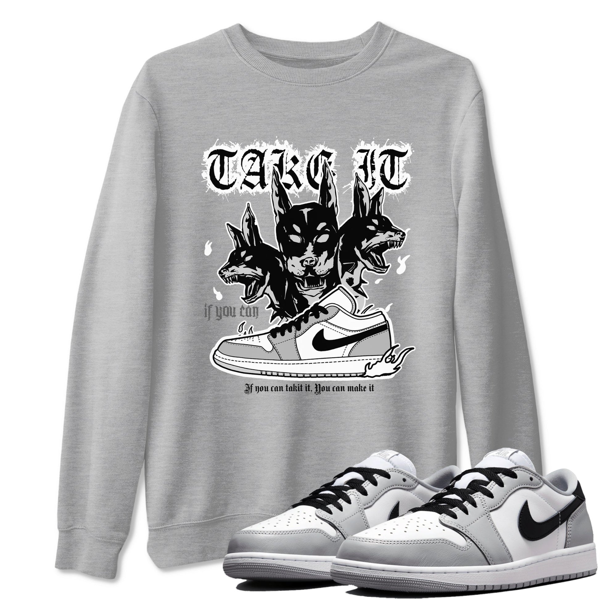 1s Wolf Grey shirts to match jordans Hell Hounds sneaker match tees Air Jordan 1 Wolf Grey SNRT Sneaker Tees streetwear brand Heather Grey 1 unisex cotton tee